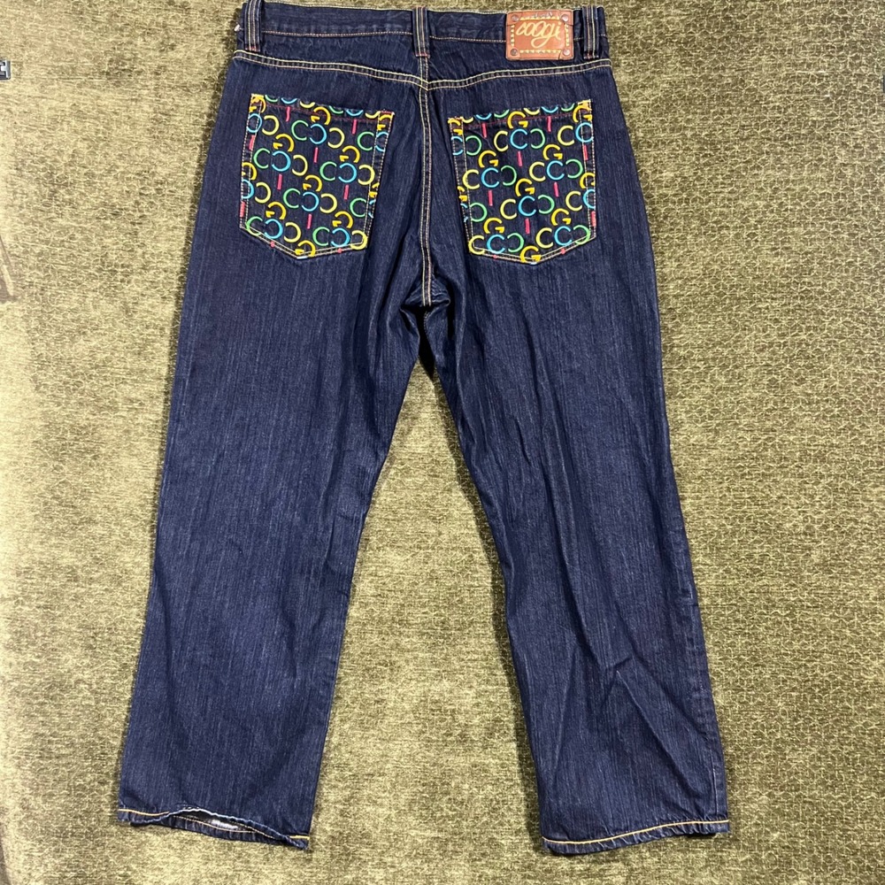 Coogi Jeans Mens W40 L34 Dark Wash Multi Color Embroidered Logo Denim